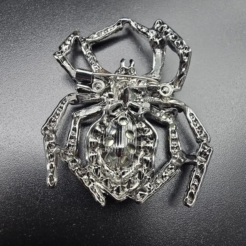 Purple Yellow Rhinestone Spider Brooch Gothic Costume Jewelry